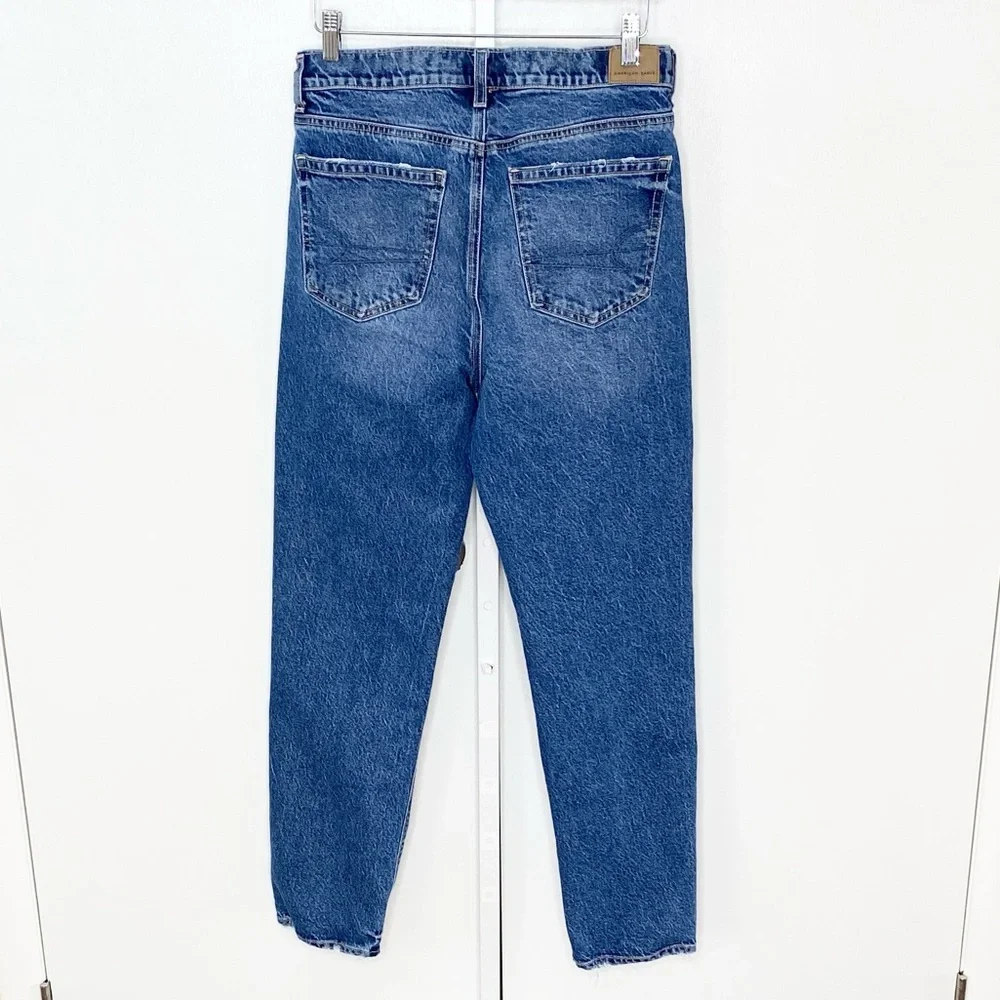 American Eagle | Medium-Wash Denim Super High-Rise Stretch Straight Jeans Sz 10 - Picture 8 of 16